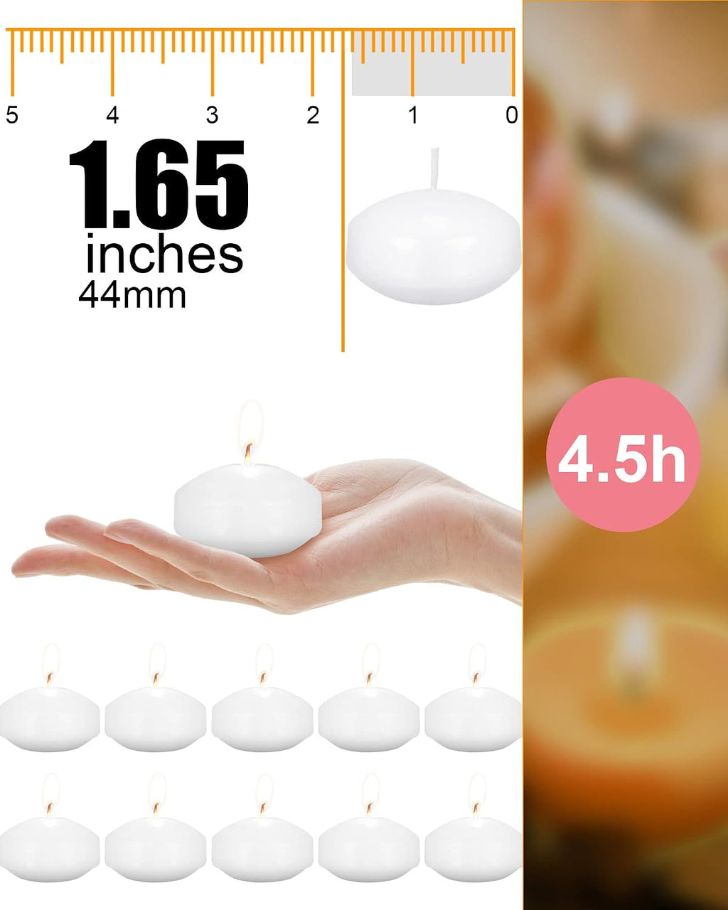 Qunclay 100 Pieces 1.65 Inch Floating Candles Unscented Dripless Tealight Candles Home Decorations Cute Elegant Candle Centerpieces at Wedding for Vases Party Accessories