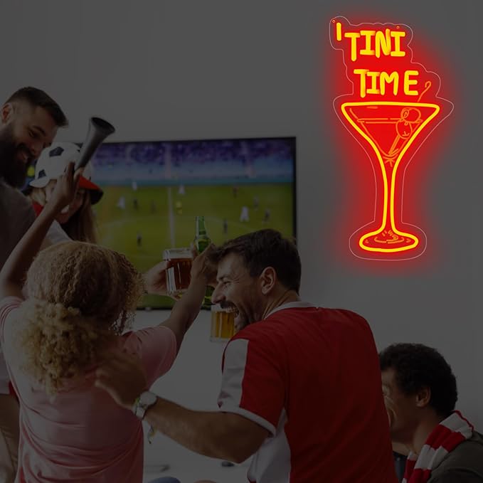 Tini Time LED Neon Sign, Martini Neon Sign for Bars, Elegant Cocktail Glass Neon, Martini Cocktail Bar Wall Decor, Bar Wall Art, Pub neon, 16.5"x8.7", Red