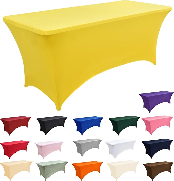 2-Pack 8ft Spandex Table Covers for Rectangle Folding Tables - Washable Elastic Tablecloth - Ultimate Fitted Table Protector for Birthday Parties, Trade Shows, Banquet
