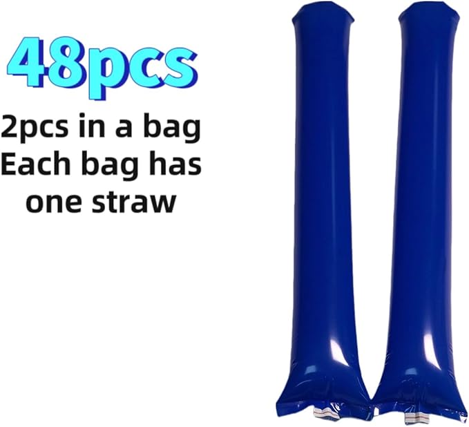 48pcs Round Head Boom Sticks Thunder Sticks Cheering Sticks Team Spirit Plastic Cheerleading Spirit Stick Clapper Inflatable Noise Maker Sports Supply (Blue)