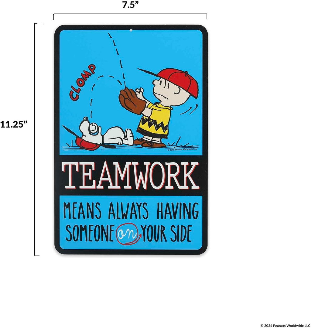 Peanuts Charlie Brown and Snoopy Baseball Teamwork Metal Sign - Fun Charlie Brown Sign for Kids' Bedroom or Classroom