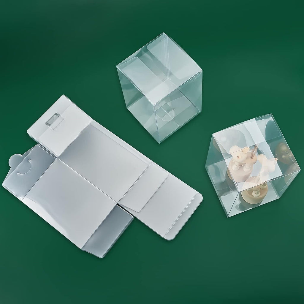 BENECREAT 15Pcs Clear Gift Boxes Rectangle Transparent PVC Favor Boxes 3.9x3.9x5.5'' for Wedding Party Treat Candy Cupcakes, Mother's Day Festival Gift Packaging (Pack of 2)