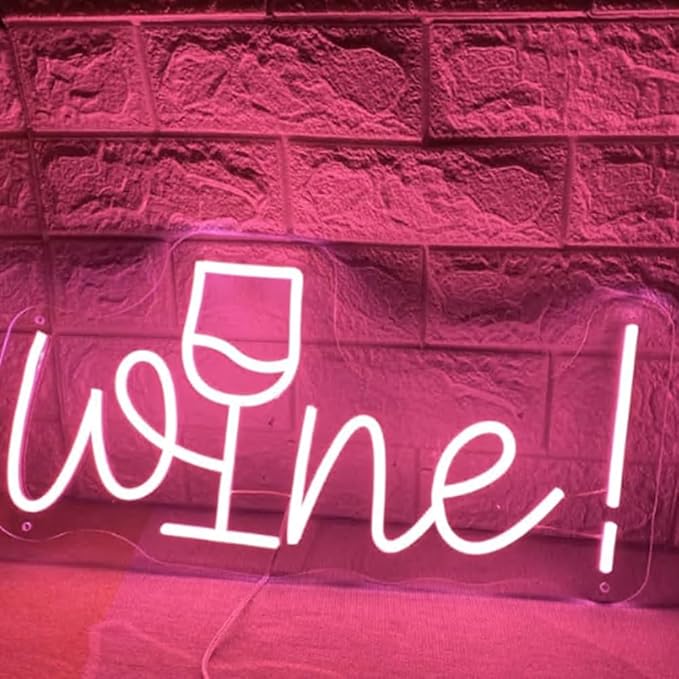 Wine Neon Sign Wine Cup Led Light Wedding Sign Home Party Bar Decor Shop Logo Welcome Sign Wall Décor USB Size:20inch