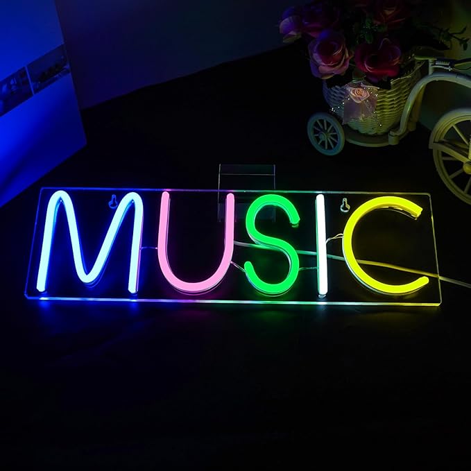 Lucunstar Music Neon Light,Neon Sign for Wall Decor Colorful Letters Neon Lights Sign Music Word LED Neon for Bedroom Game Room Club Bar Party Decoration,Game Room Decor,Room Decor