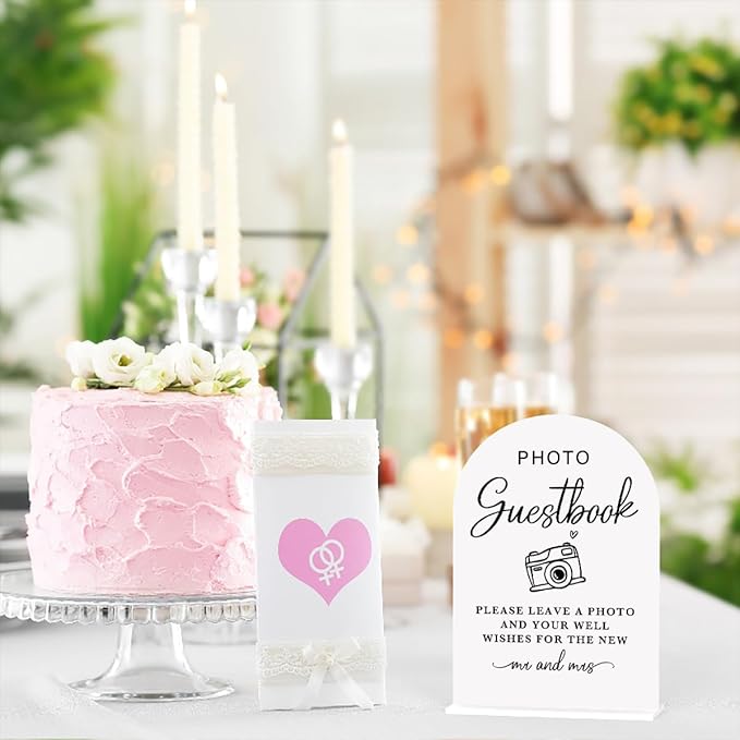 Acrylic Wedding Sign Photo Guestbook Sign for Wedding Wedding Signs for Ceremony Modern Calligraphy Arch Acrylic Table Top Sign for Wedding Reception and Event Party Table(white）