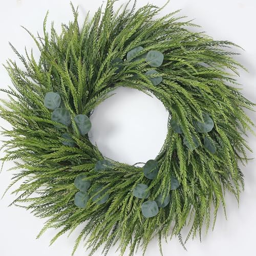 26" artificial eucalyptus with fake saw grass wreath, main product view