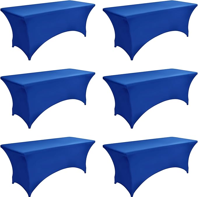6-Pack 6ft Spandex Table Covers for Rectangle Standard Folding Tables - Wrinkle Resistant Stretch Tablecloths - Ultimate Fitted Table Protector for Parties, Trade Shows, Wedding
