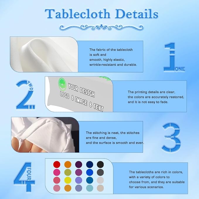 Custom Table Cloth with Business Logo 4FT 5FT 6 FT 8 FT Spandex Customized Table Cover Stretch for Tradeshow Events Birthday Wedding Anniversary Mantel Personalized Table Cloth (6FT)
