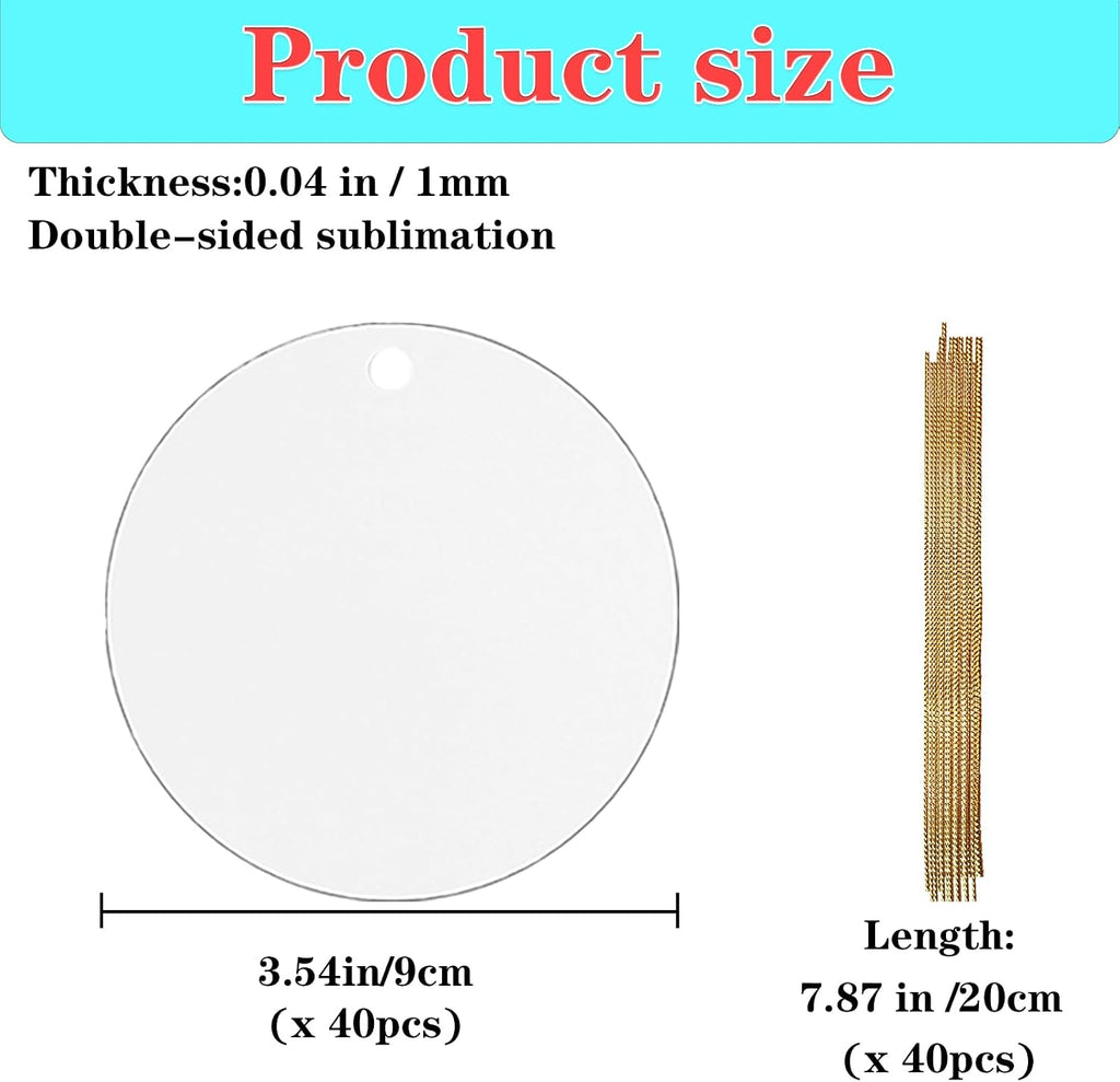3.5" Metal Sublimation Ornament Blanks, 40pcs Double Sided Xmas Tree Decor | Christmas decorations for sublimation heat press printing, bulk round aluminum blanks for DIY handmade crafts