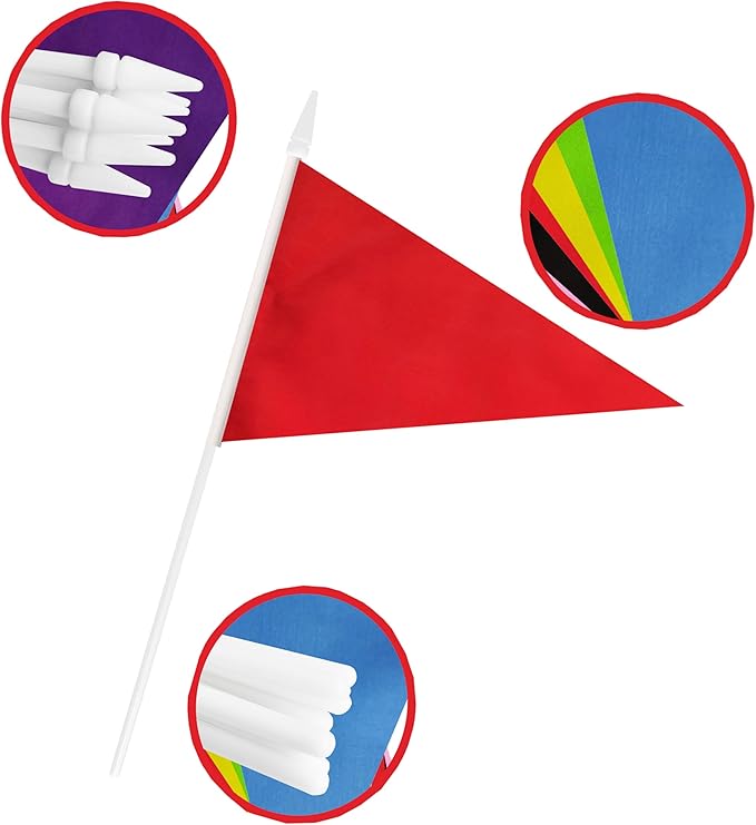 12 Pack Red Pennant Flags Small Mini Hand Held Solid Color Pennant On Sticks Flags with 12.6"Solid Pole & Spear Top,Party Events Celebration,School,Grand Opening,Kids Birthday,Sports Clubs,Flower Pot