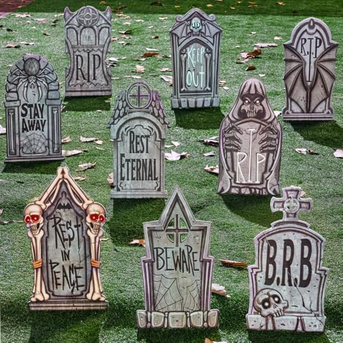 joyin 16" 9 pcs halloween tombstones decorations outdoor on a desk or shelf