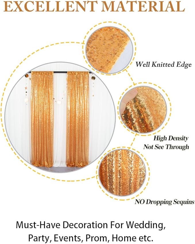 ShinyBeauty Sequin Backdrop Curtains 4 Panels Gold 2FTx8FT Gold Sequin Backdrop Sequin Fabric Photo Backdrop Curtains Gold Glitter Curtains for Party Baby Shower Backdrop Backgrounds
