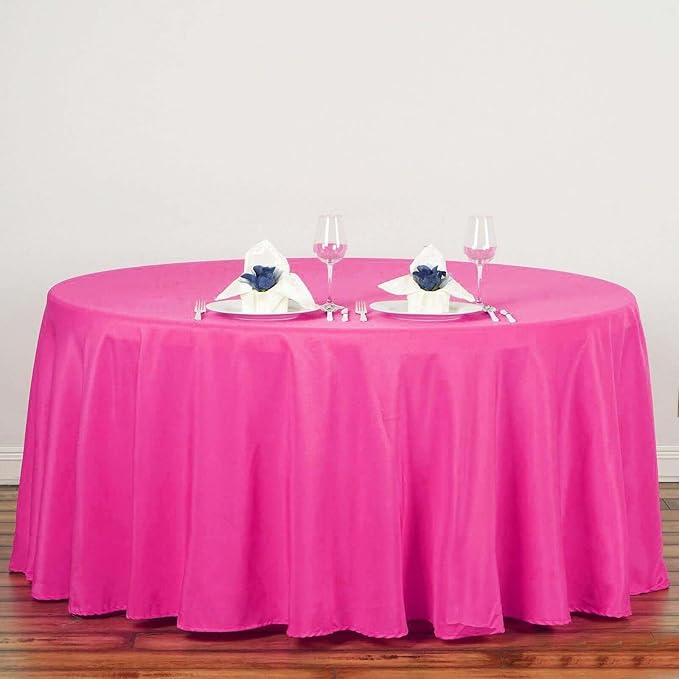 Efavormart Round Tablecloth, 132 Inch Stain & Wrinkle Resistant Washable Table Cloth, Decorative Polyester Fabric Table Cover for Banquet, Wedding, Dining- Fushia