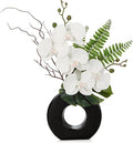 Briful Orchid Fake Flowers 16.1'' White Artificial Orchid Silk Flowers in Black Pot Faux Orchid Arrangement for Home Office Desk Modern Decoration