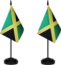 Jamaica Jamaican Deluxe Desk Flag Set, Small Mini Miniature Jamaica Jamaican Table Desktop Flags With Solid Pole, Black Base and Spear Top(2 Pack)