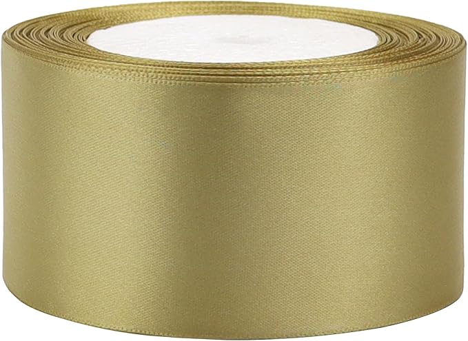 Champagne Gold Solid Satin Ribbon 2 Inch 25 Yards Solid Polyester Fabric Ribbon for Gift Wrapping Wedding Christmas Baby Shower Birthday Party Decoration Handmade Immortal Flower Craft
