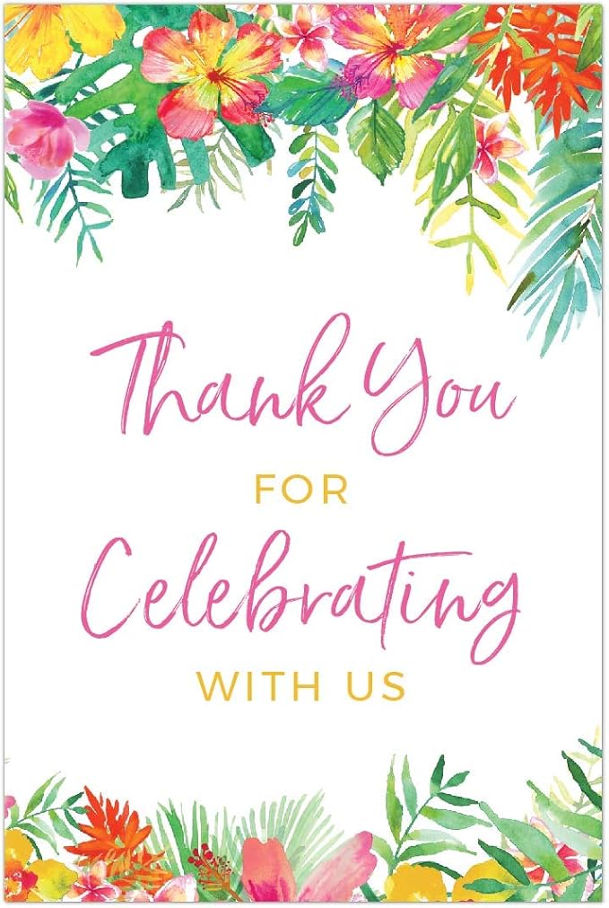 Andaz Press Extra Large Wedding Easel Board Party Sign, 12x18-inch, Tropical Leaves Plants Flowers, Thank You for Celebrating With Us, 1-Pack