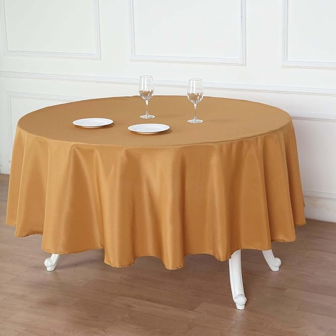 Efavormart Round Tablecloth, 90 Inch Stain & Wrinkle Resistant Washable Table Cloth, Decorative Polyester Fabric Table Cover for Banquet, Wedding, Dining- Gold
