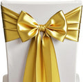 Wedding Satin Gold Chair Sashes Bows 50 Pack Fitted Chair Ribbons 7x108 Inches Chairs Ties for Party Birthday Fiesta Engagement Ceremony Bridal Shower Decor - Gold, 50