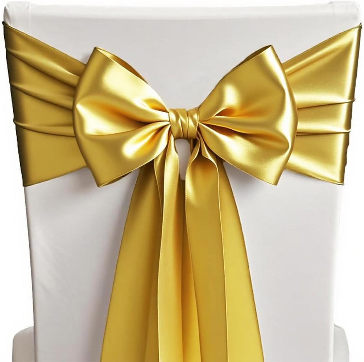 Wedding Satin Gold Chair Sashes Bows 50 Pack Fitted Chair Ribbons 7x108 Inches Chairs Ties for Party Birthday Fiesta Engagement Ceremony Bridal Shower Decor - Gold, 50