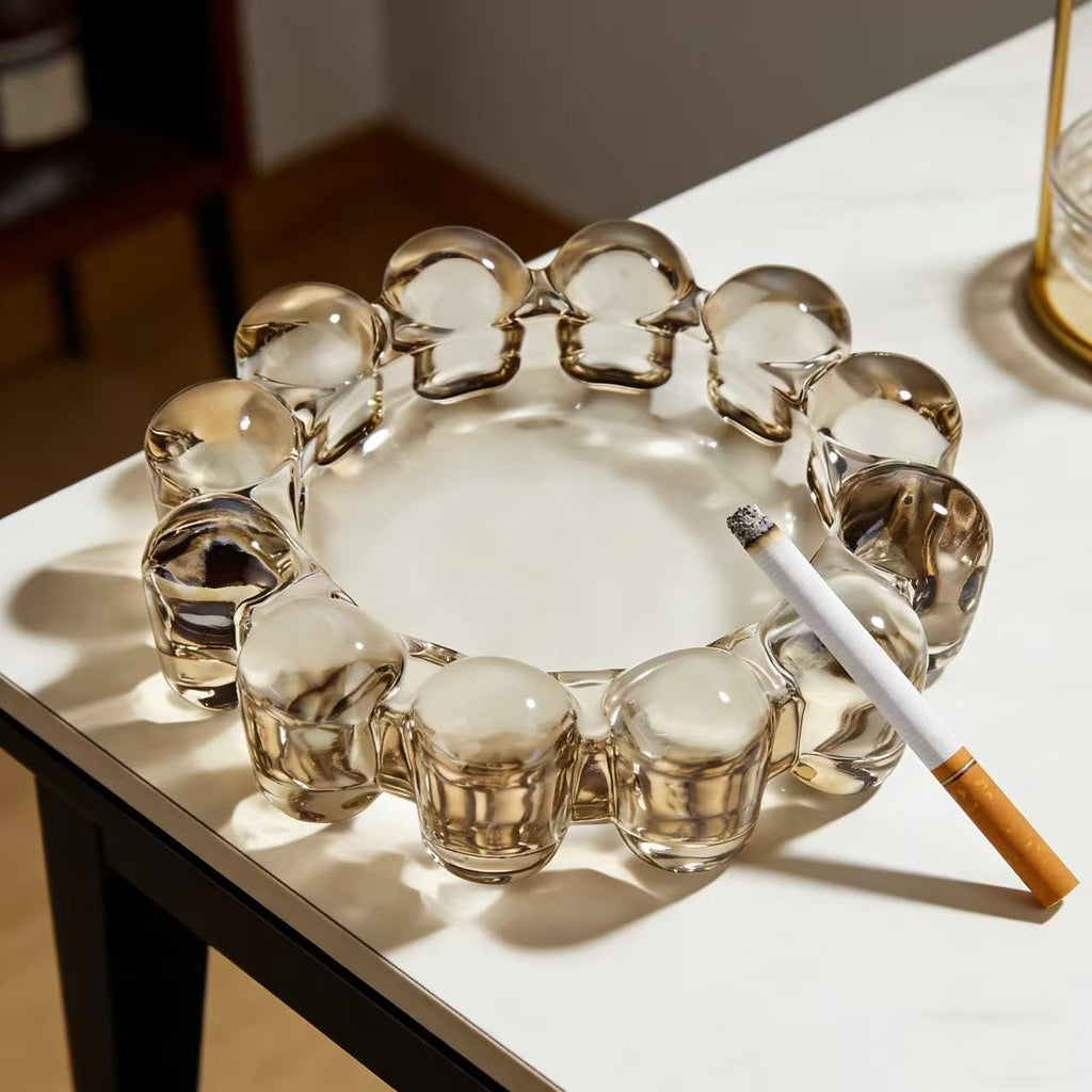 khtumeware Chic Smoky Bubble Glass Candle Dish – Modern Clear Glass Candle Holder for Tealights & Diffusers, Decorative Tray for Home & Tabletop Decor（1 Pack）