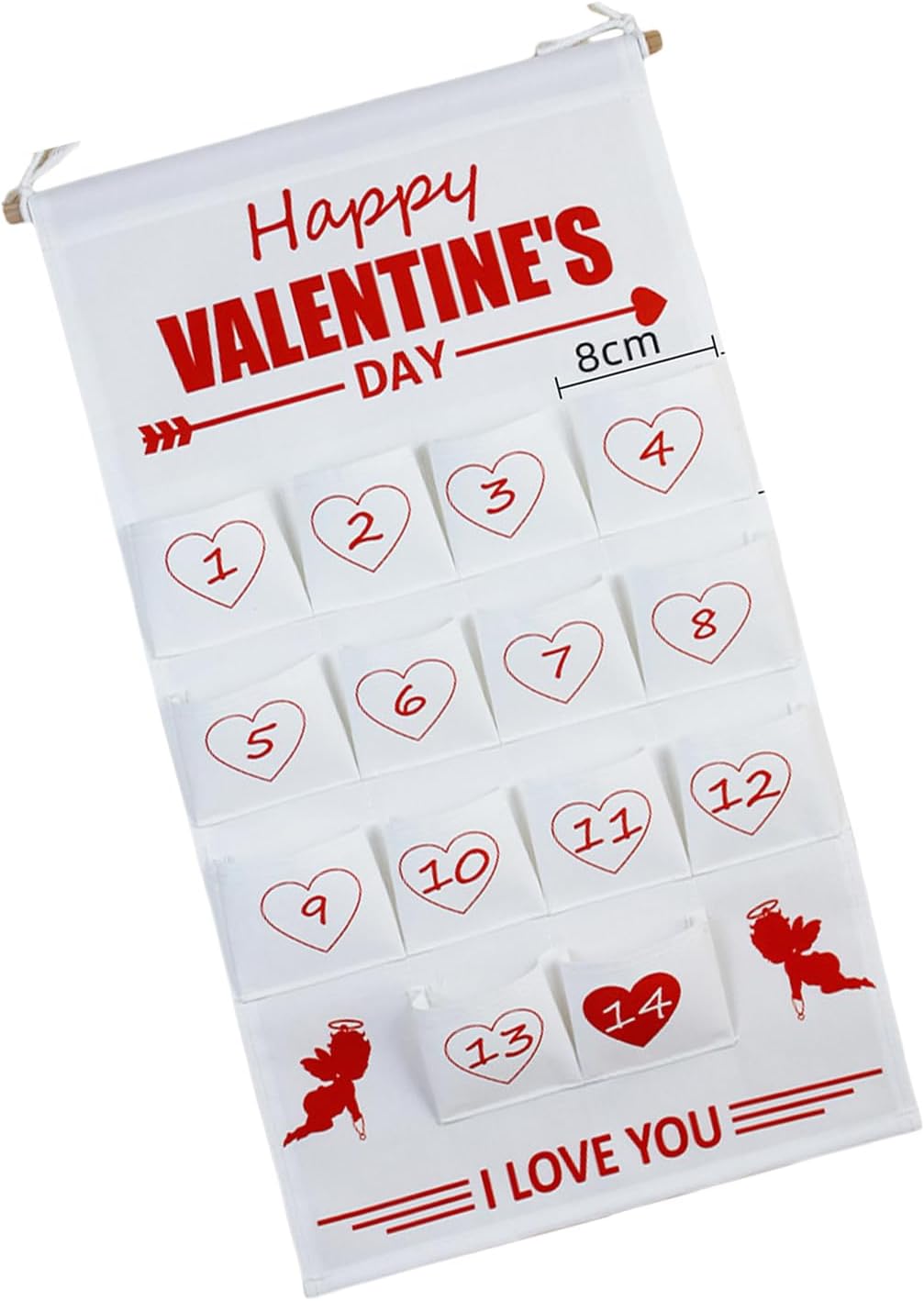 Valentines Wall Hanging Advents Calendar Bag 24 Count Storage Pockets Fashion Accessory for Holiday Household Decoration Fabric Organizers