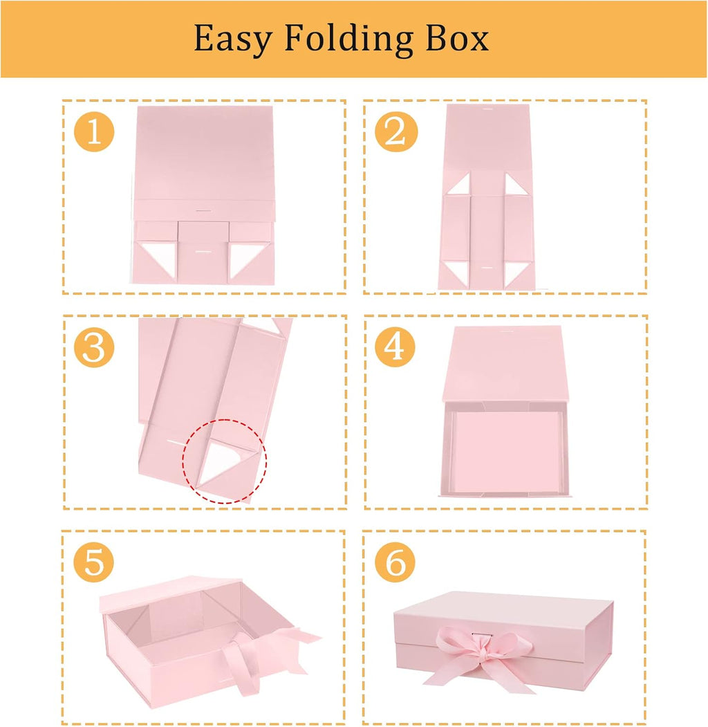 DaiUni 10.5"X7.5"X3.1" Pink Magnetic Gift Box with Lid and Ribbon for Presents
