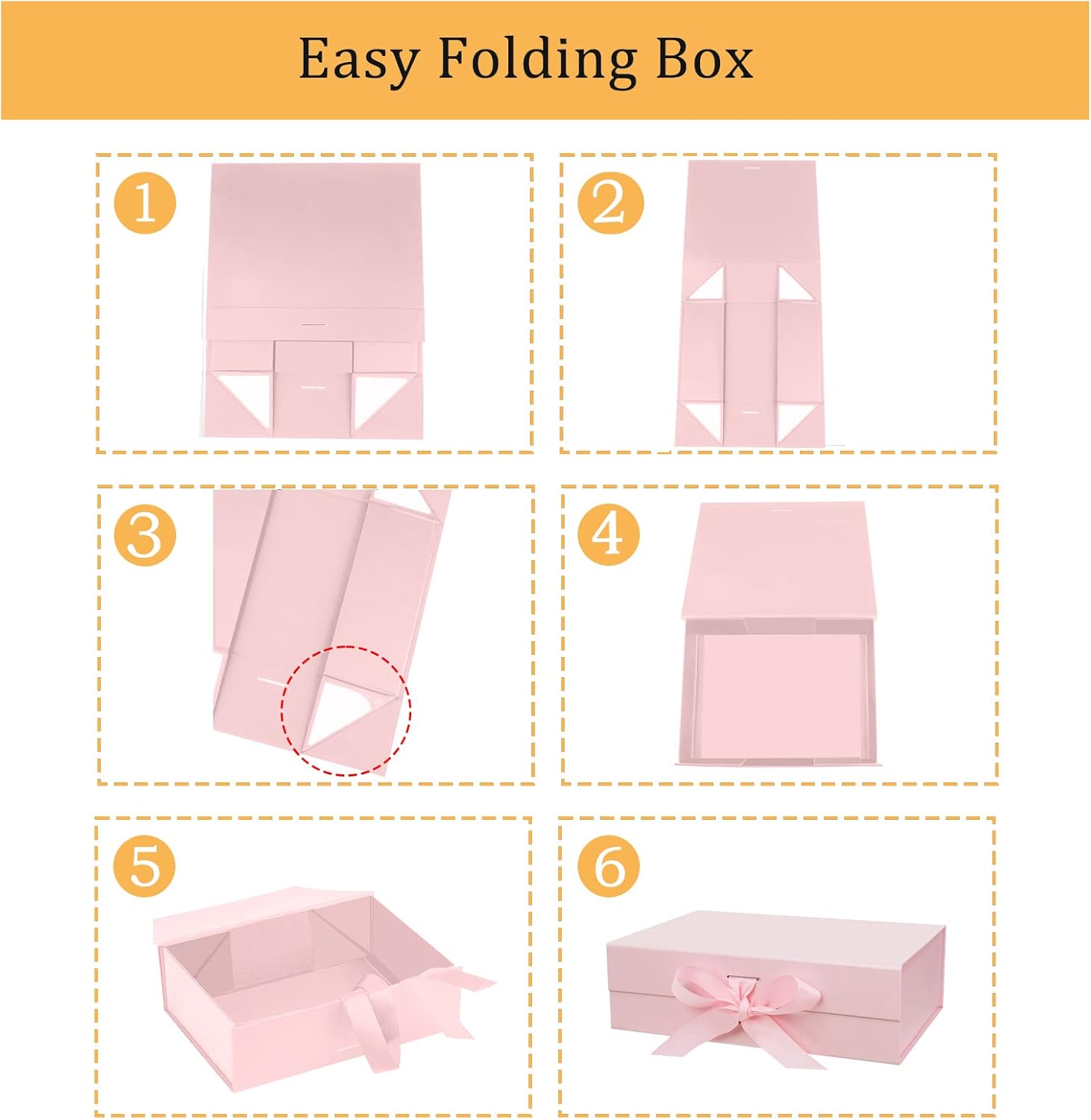 DaiUni 10.5"X7.5"X3.1" Pink Magnetic Gift Box with Lid and Ribbon for Presents