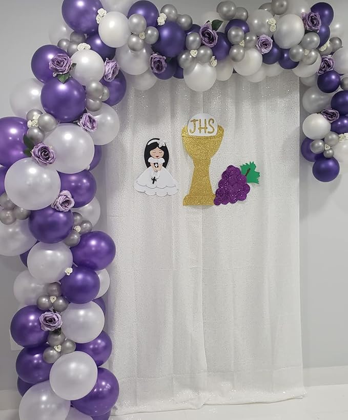 Poise3EHome White Sequin Backdrop Curtain,4 Panels 2FTx8FT Glitter Background for Party Birthday Party Baby Shower Wedding Christmas Thanksgiving Halloween Holiday Festival Decor