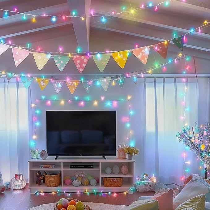 LAMPHOME 33ft Christmas Decorative Mini Lights, 100 LED Easter String Light Decoration, Easter Pastel Lights 11 Lighting Modes for Indoor Outdoor Xmas Tree Wedding Party Decoration (Multicolor)