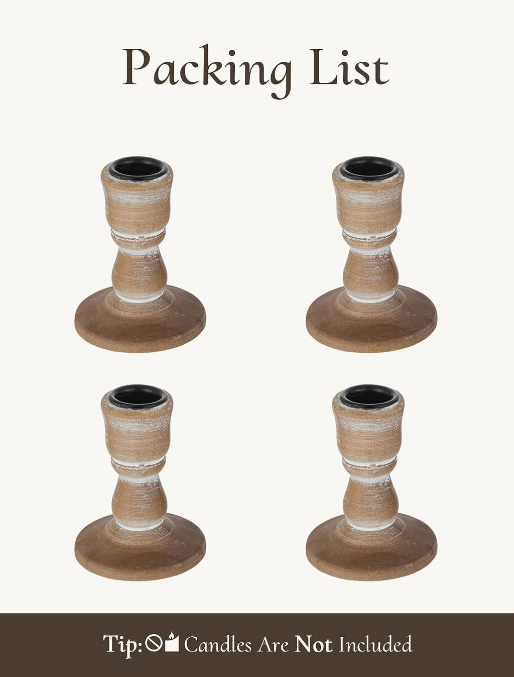 Wooden Taper Candle Holders: Rustic Farmhouse Decor, Set of 4 | Distressed Finish, Solid Wood Candlestick Holders for Fall Mantel, Dinning Table Centerpiece, Living Room, Thanksgiving
