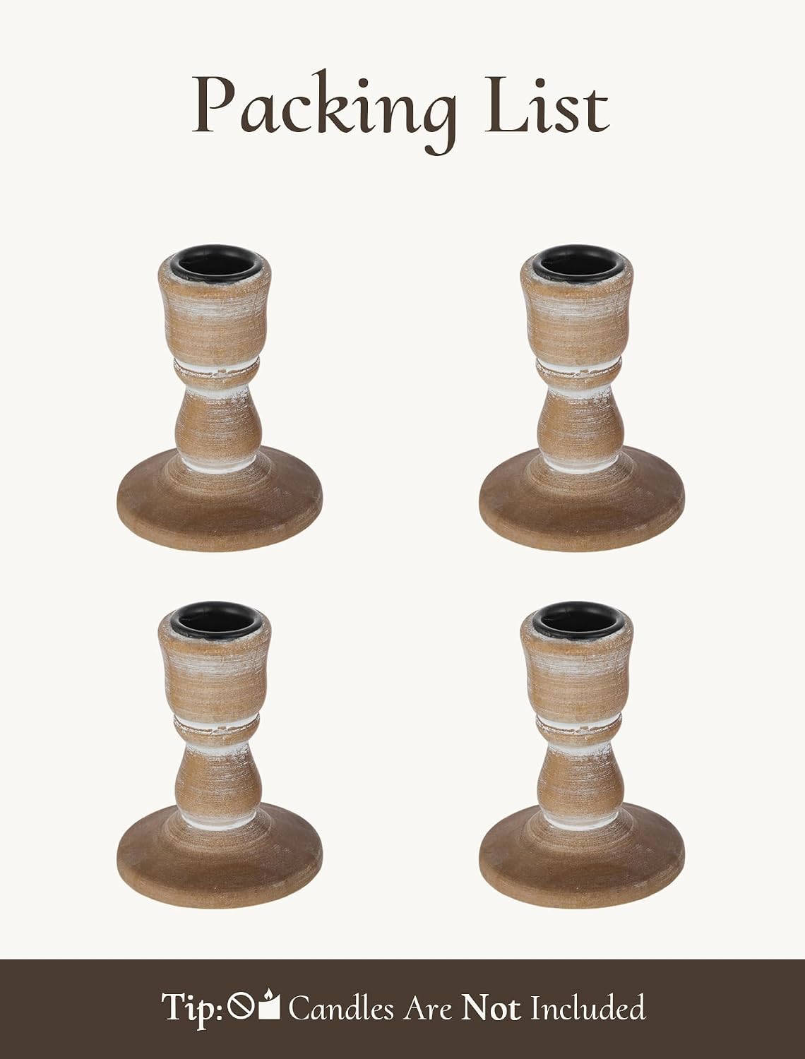 Wooden Taper Candle Holders: Rustic Farmhouse Decor, Set of 4 | Distressed Finish, Solid Wood Candlestick Holders for Fall Mantel, Dinning Table Centerpiece, Living Room, Thanksgiving
