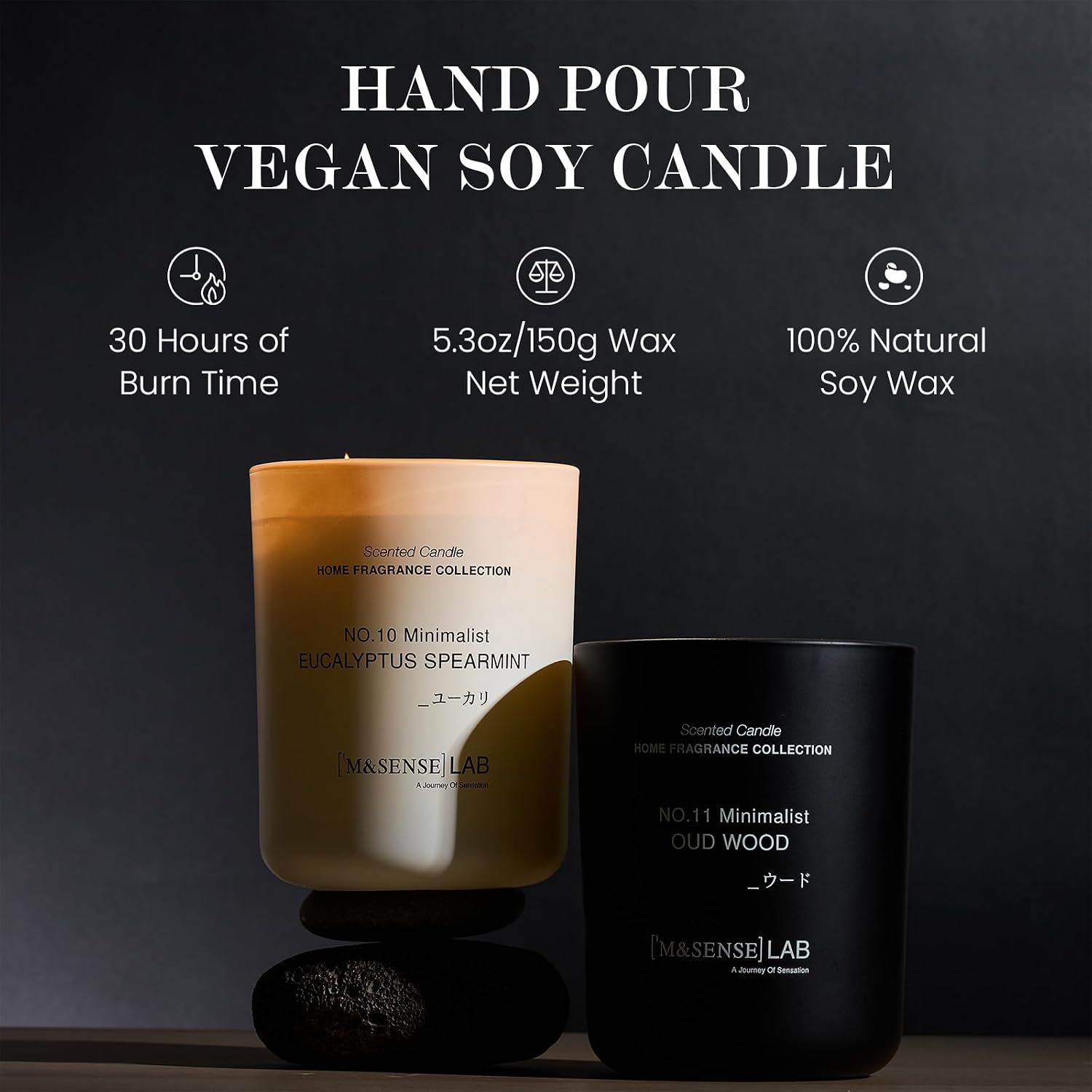 M&SENSE Natural Soy Candle| Vanilla Sandalwood | 5.3 oz | Mini Scented Candles for Relaxation,Meditation, Home Décor | for Bedroom, Office, Party Small