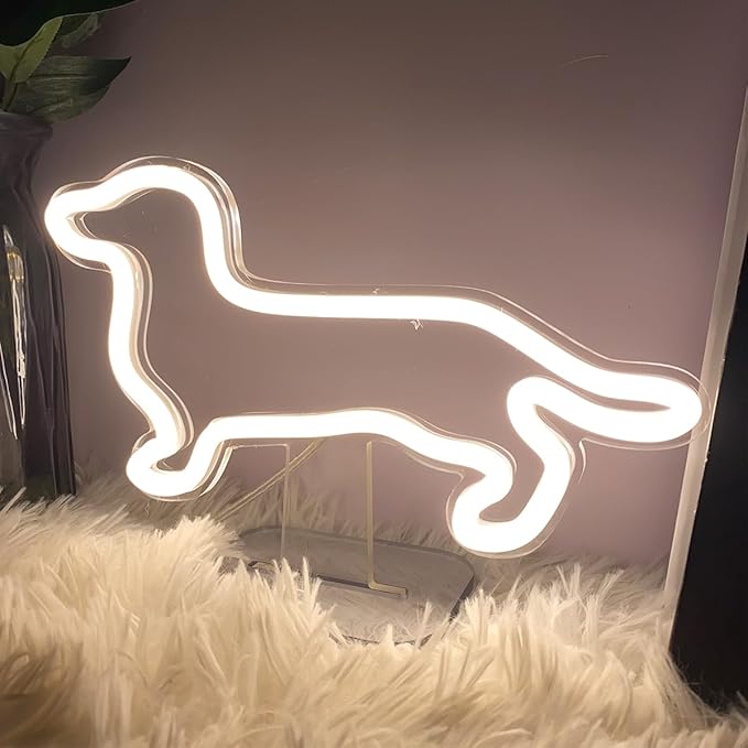 Dog Table Number Neon Sign Desk Lamp Night Light Wedding Letter LED Neon Sign Wedding Table Decorations Neon Light Shop Bedroom Home Room Decor Christmas Party Warm White USB 25×16 CM