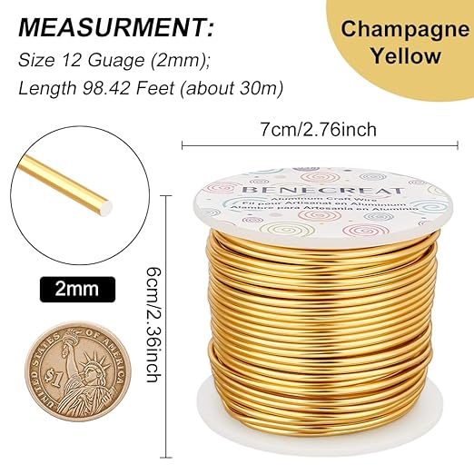 BENECREAT 12 17 18 Gauge Aluminum Wire - 100FT Gold Anodized Jewelry Craft Wire for Air Plant Gardening, Model Making