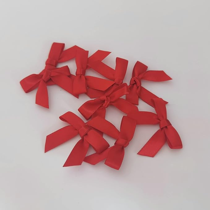 50pcs 1-1/2" Mini Red Satin Ribbon Bows for Christmas Decoration Gift Packing (Red)