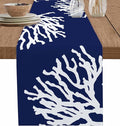 Coastal Coral Cotton Linen Table Runner for Dining Kitchen, Wedding Outdoor Party Tablerunners Decoration, Navy Blue Nautical Ocean Beach Dresser Scarf Coffee Tablecloth Runners 13x36 Inches