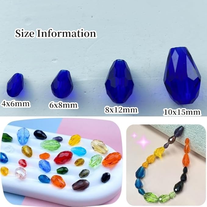 50pcs 10x15mm Teardrop Crystal Glass Beads Vertical Hole Faceted Glass Teardrop Spacer Beads for Bracelets Necklace Earring DIY Jewelry Making Craft(Sapphire Blue)