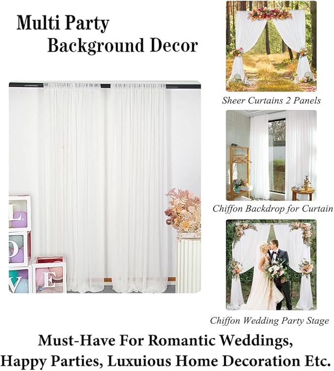 DUOBAO Chiffon Backdrop Curtain-2 Panels 29"x96" Sheer Drapes Beach Backdrops for Living Room Voile Window Curtains Rod Pocket Photography Background for Wedding Ceremony