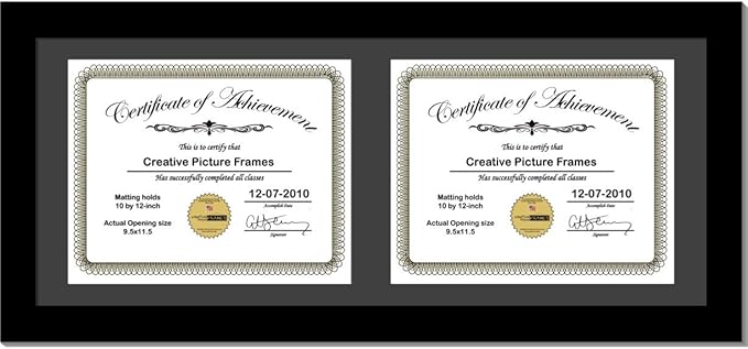 Creative Picture Frames [14x30bk-b Black Horizontal Double Diploma Frame with 2 opening Black Mat, Holds 2-10x12-inch Documents with Wall Hanger