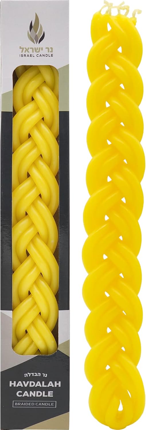 The Dreidel Company Handcrafted Havdalah Candle Yellow Beeswax, Pure Bees Wax Shabbat Candle (Single)