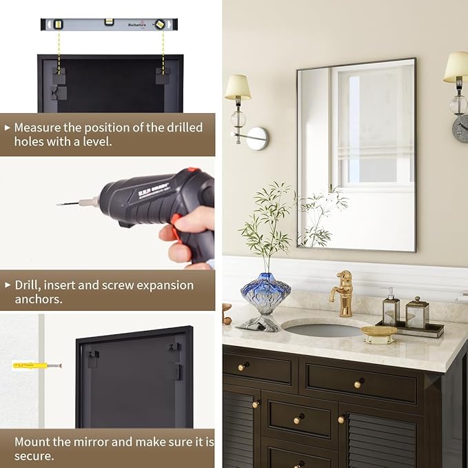 BEAUTYPEAK Black Bathroom Wall Mirror - 26" x 38" Rectangular Mirror with Metal Frame, Hangs Horizontal or Vertical for Living Room Bedroom Bathroom Entryway