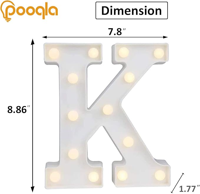 Pooqla LED Marquee Letter Lights, Warm White and Cool White Decorative Lighted Letters, Light Up Alphabet Letters for Boys Girls, Party, Wedding, Bar, Night Light, Birthday Decoration, Letter K