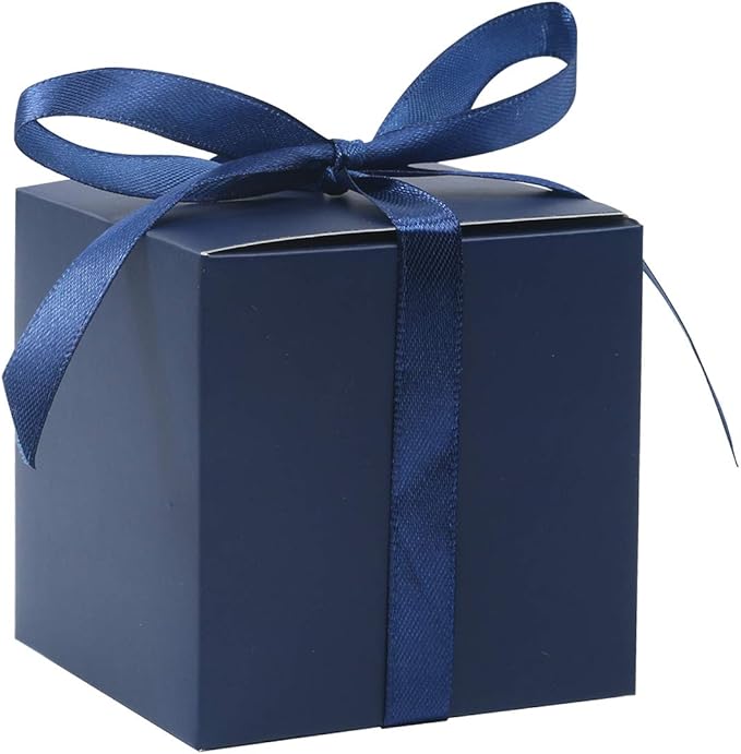COTOPHER 100pcs Small Gift Boxes, Favor Boxes 2x2x2 inches Paper Gift Boxes with Ribbons Candy Box for Wedding Favors Baby Shower Bridal Shower Birthday Party (100pcs 2x2x2, Blue)