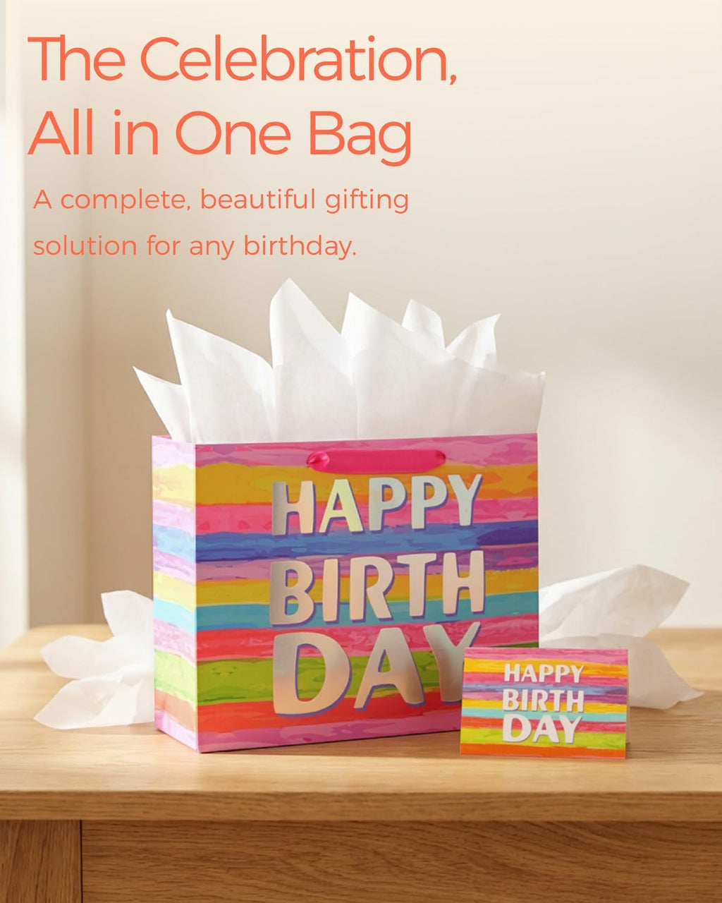 SUNCOLOR Large Happy Birthday Gift Bag with Tissue Paper & Card, 13 x 10.2 x 4.7 Inches Premium Paper Bag for Birthday, Kids', Women's & Mother's Gifts