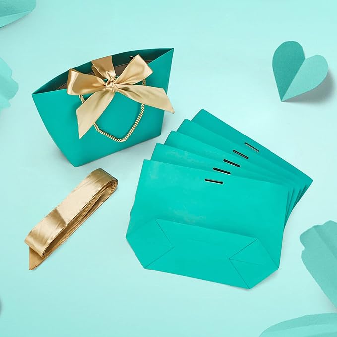 HUAPRINT Gift Bags with Handles,7.48×3.54×7.9 inches,Party Favor Bags with Bow Ribbon,12Pcs Teal Blue Paper Bags for Birthday Wedding Bridesmaid Holiday