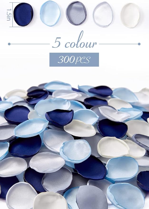 Serwalin 300Pcs Silk Rose Petals Flower Petals for Valentines Day Dusty Navy Blue Petals Flower Girl Petals for Weddings Proposal Flower Girl Basket Aisle Runner Bridal Shower (4 Color Mixes)