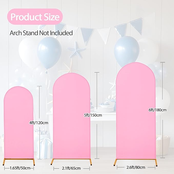 WEERRW Pink Arch Backdrop Cover Ballon Arch Stand Covers Set of 3 Spandex Fitted Round Top Chiara Stretchy Backdrop for Wedding Birthday Party Decoration(6FT, 6.6FT, 7.2FT)