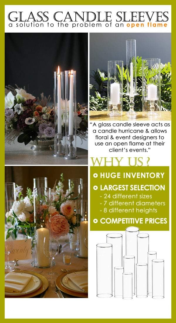 CYS Excel Glass Hurricane Candle Holder – 3" Diameter x 6" Height | Open-Ended Bottomless Cylinder Sleeve, Clear Glass Chimney Tube Cover, 1 Piece