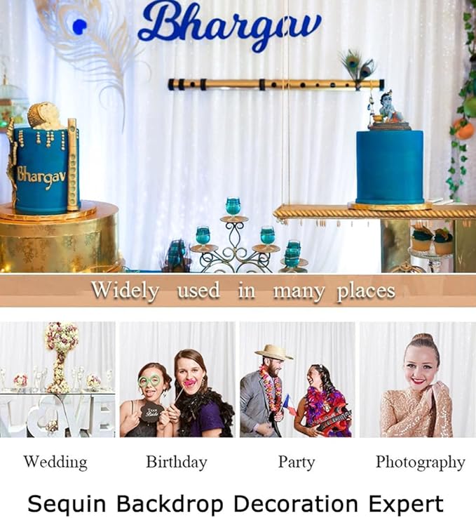 ShinyBeauty 4FTx7FT White Sequin Backdrop,Elegant Wedding & Party Decor,Sparkly Photo Background, Seamless Sequin Curtain | Perfect for Events